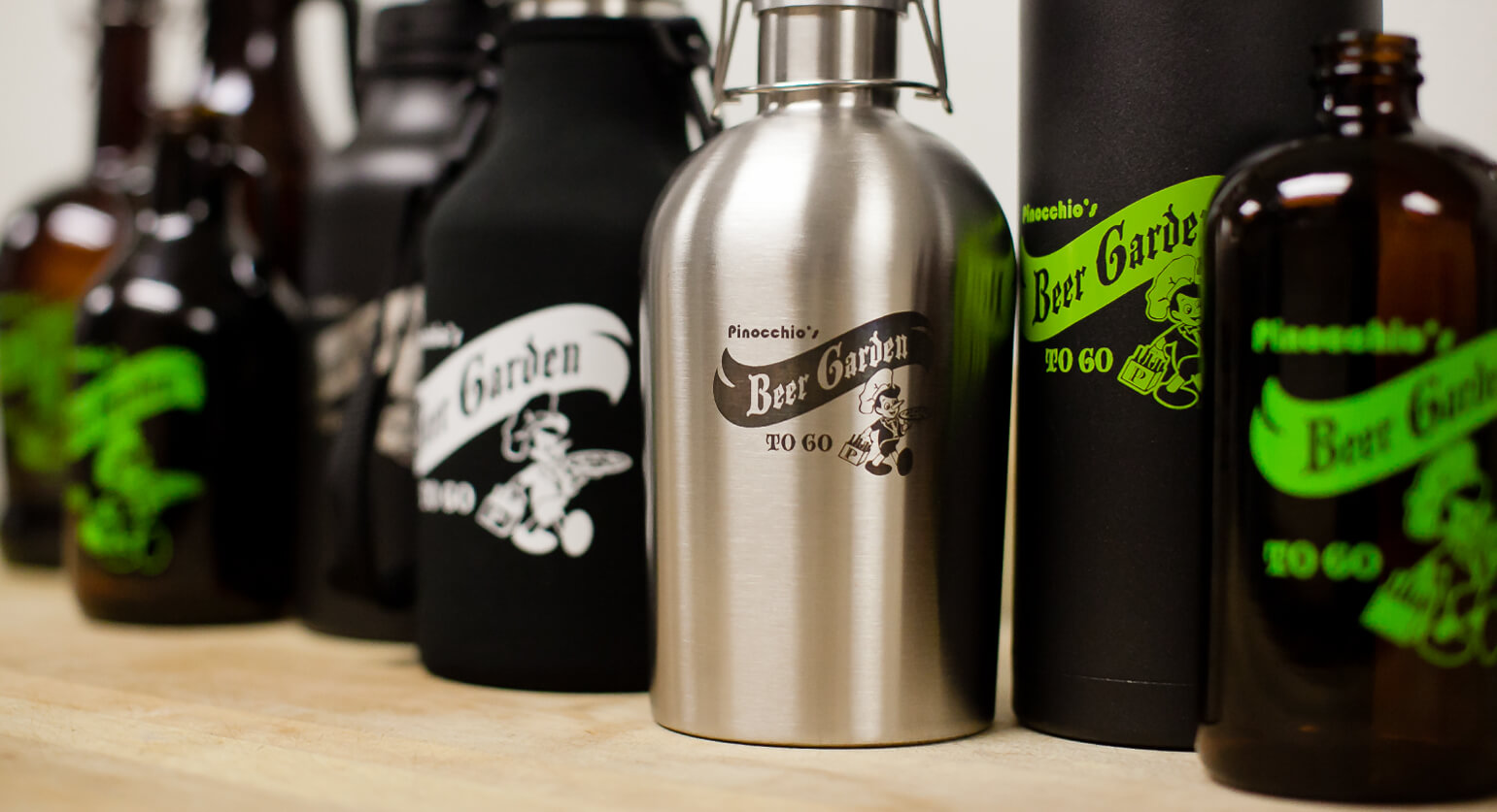 Take Home a Growler or Crowler of Draft Beer Pinocchio’s Beer Garden